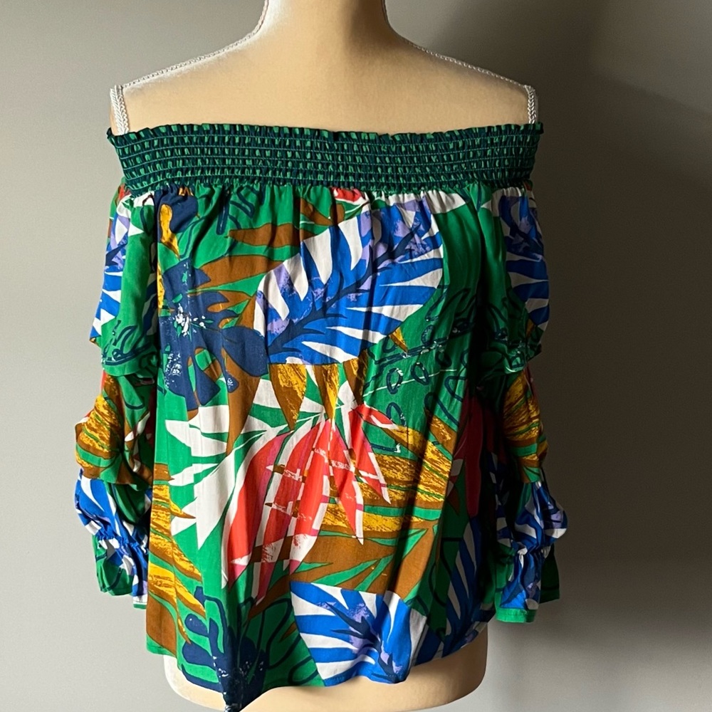 Jealous Tomato (love the name) tropical print on or off the shoulder blouse
